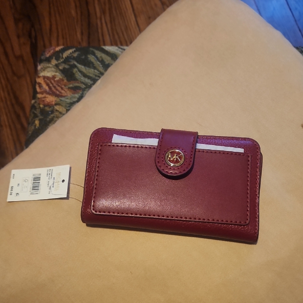 Michael Kors Burgundy Leather Card Case Wallet